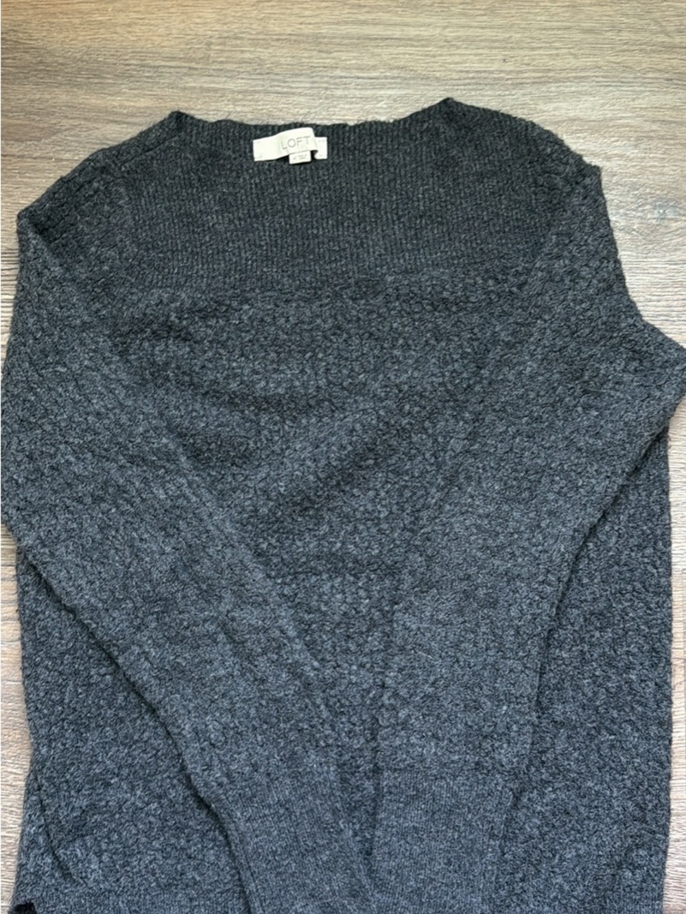 LOFT Dark Charcoal Gray Textured Knit Top